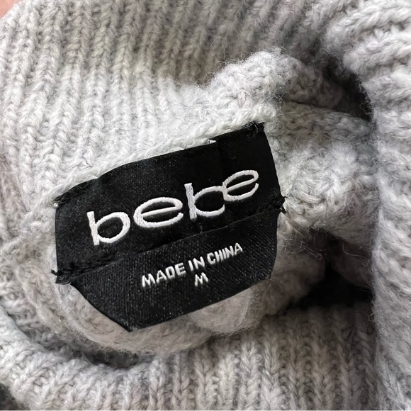 🩶 BEBE Lace tie front grey chunky knit turtleneck winter sweater Medium - Picture 3 of 6